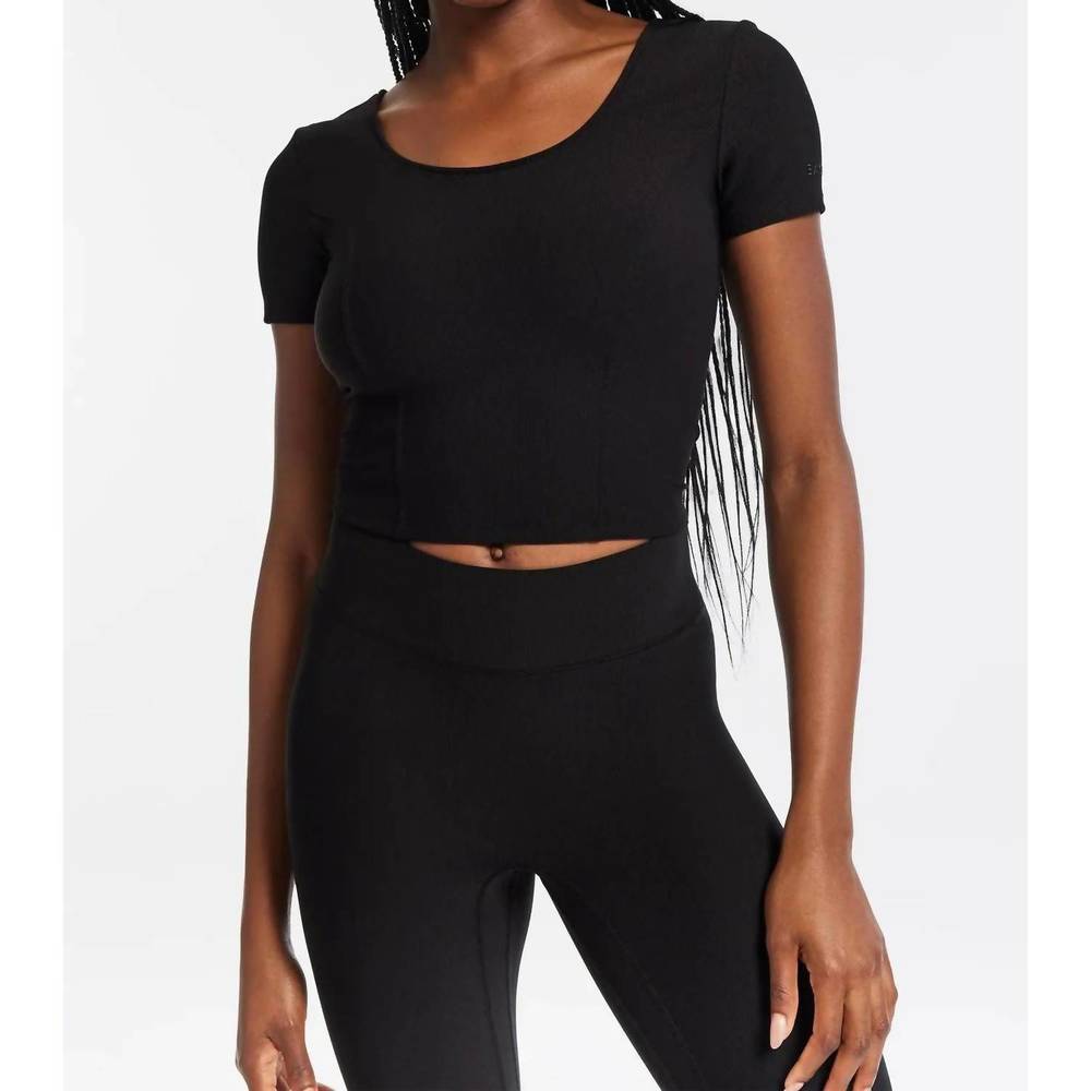 NEW BANDIER rib crop short sleeve top in black